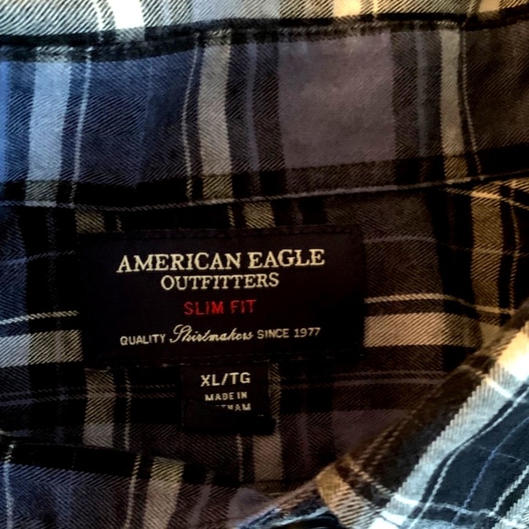 American Eagle Shirt Men's XL Blue Plaid Long Sleeve Button down Slim Fit Cotton - Picture 7 of 10